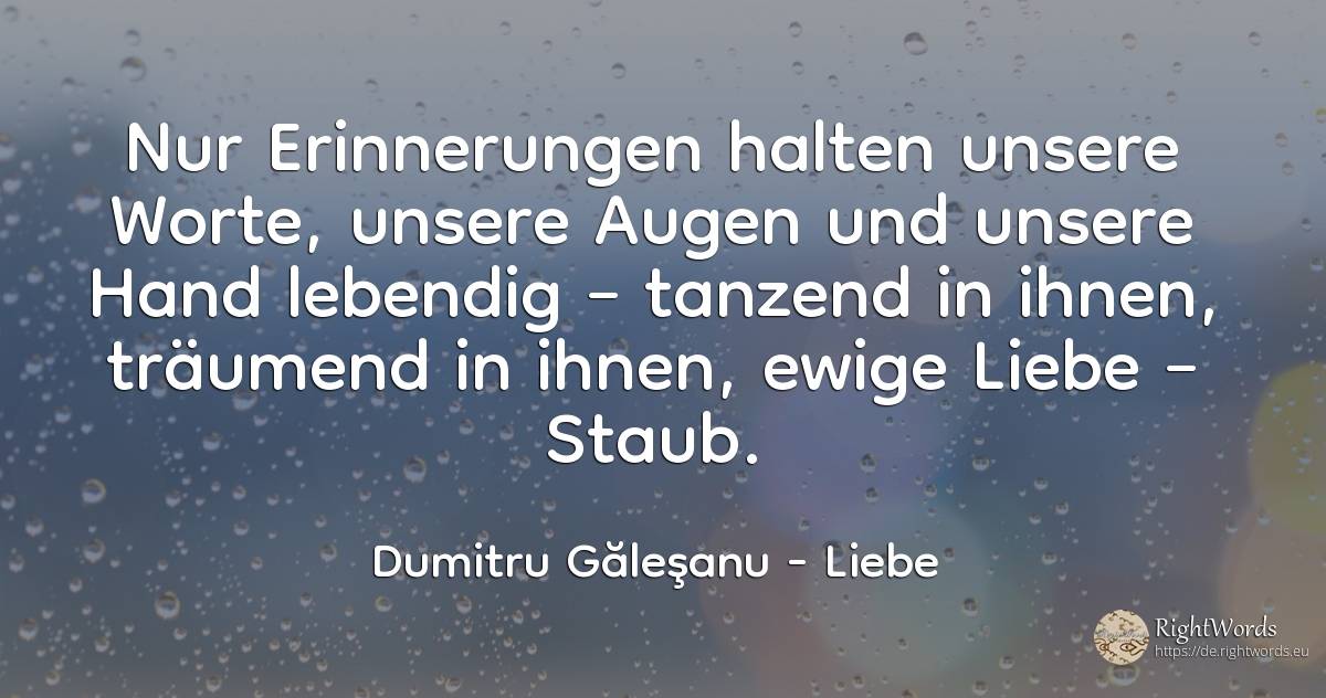 Nur die Erinnerungen halten die Worte, die Augen und die... - Dumitru Găleşanu, zitat über liebe