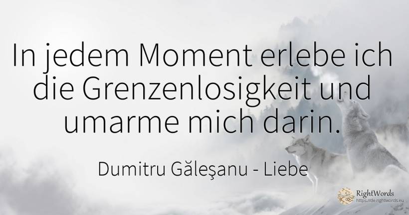 Durch jeden Augenblick lebe ich die Unendlichkeit und... - Dumitru Găleşanu, zitat über liebe